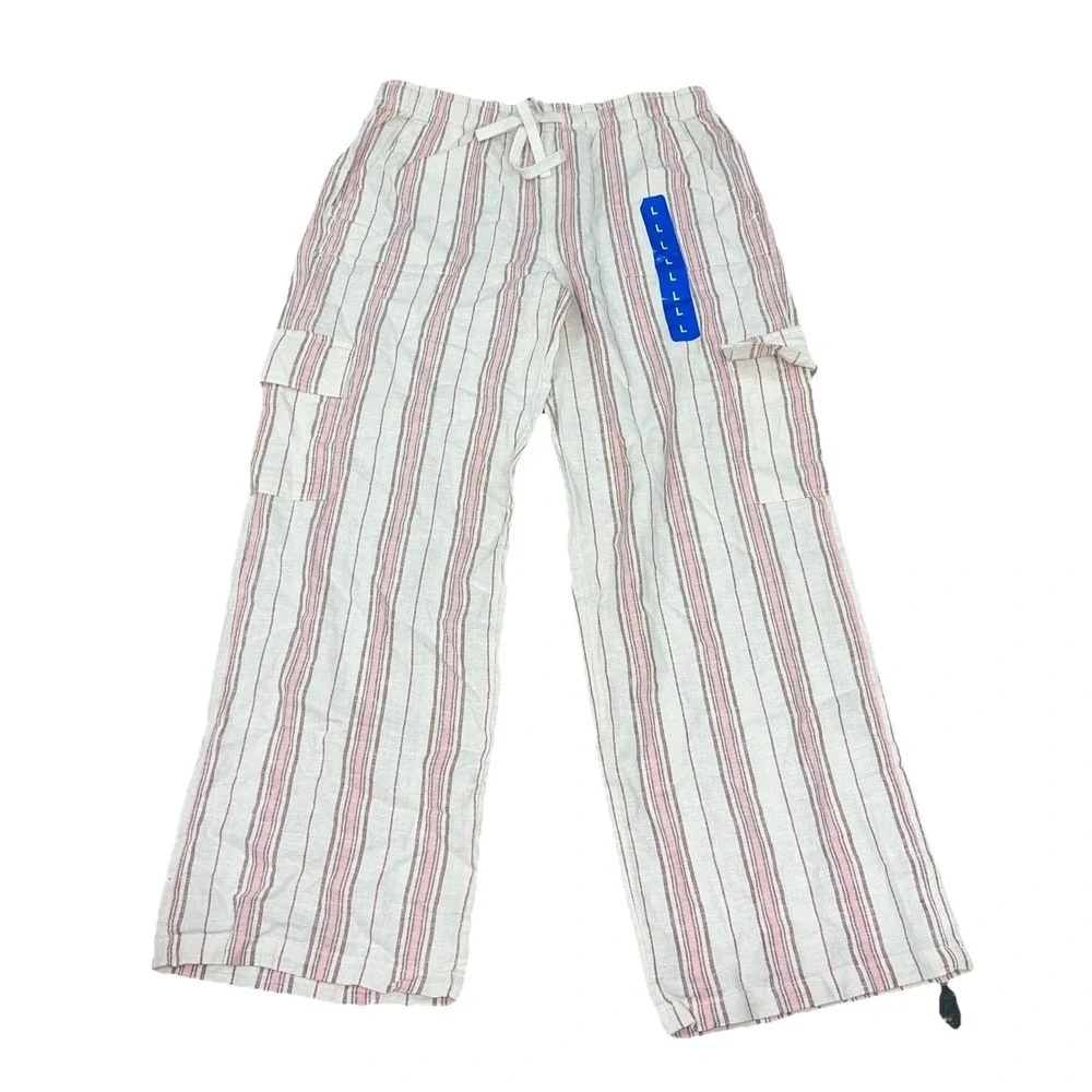 Roxy Women's Striped Cargo Pockets Pants, Pink **XL**